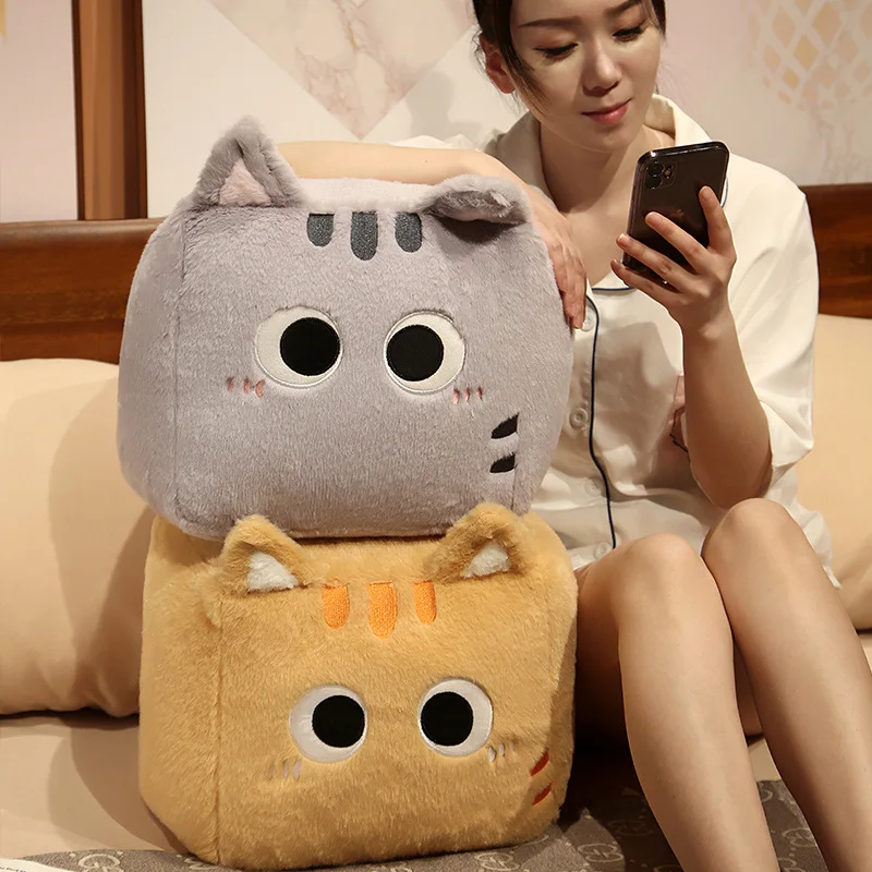 การ์ตูนสแควร์รูปร่างแมวตุ๊กตาหมอนอะนิเมะของเล่นตุ๊กตาสัตว์แมว Plushie ตุ๊กตาหมอนของขวัญตลก