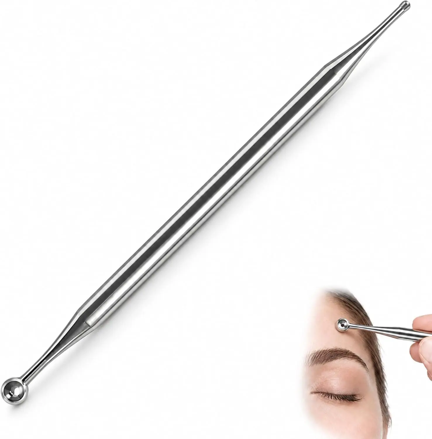 Stainless Steel Dual Head Massage Probe, Facial Reflexology Tool Handheld Massager for Ear,Face,Body Trigger Point Self Massage
