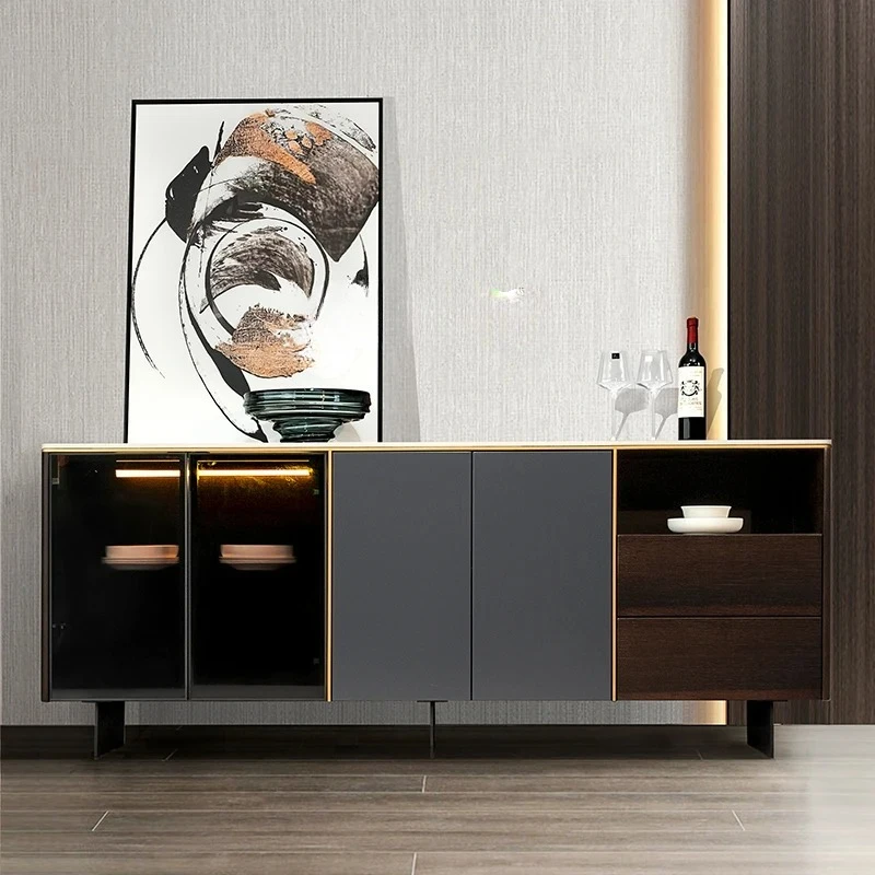 

Минималистичный обеденный боковой шкаф из каменной плиты, винный шкаф, шкафчик для гостиной, светлый роскошный простой современный дверной шкаф