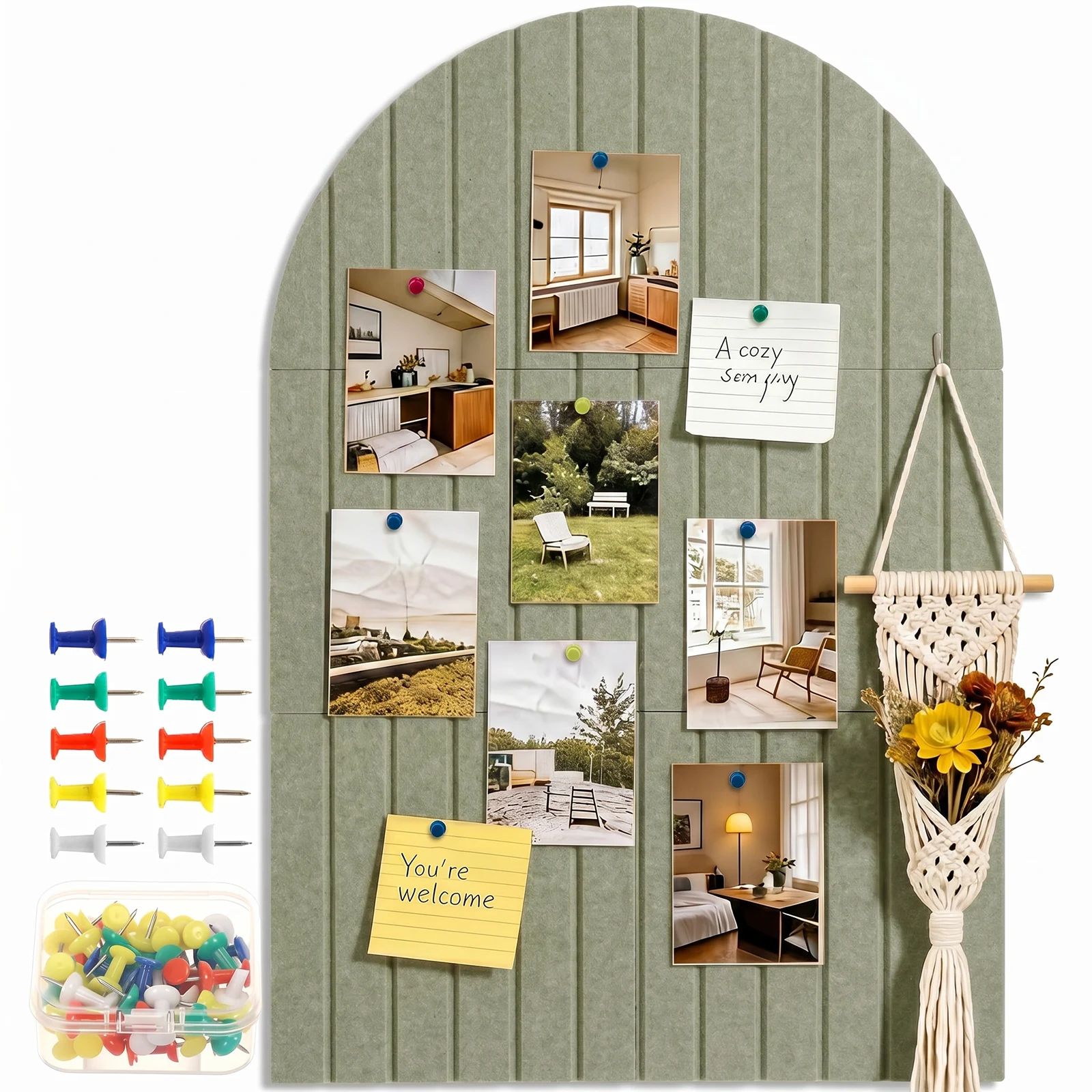 Large Arched Felt Bulletin Board 6 Customizable Felt Pin Board Self-adhesive Notice Board Tiles with Multi Color Pins Wall Decor