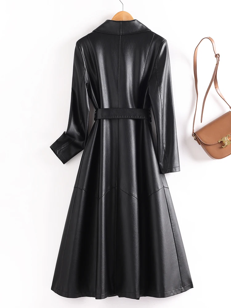 Cappotto in Vera Pelle di Pecora da Donna, Lunghezza Media Sopra il Ginocchio, Vestibilità Slim, Stile Coreano, Antivento