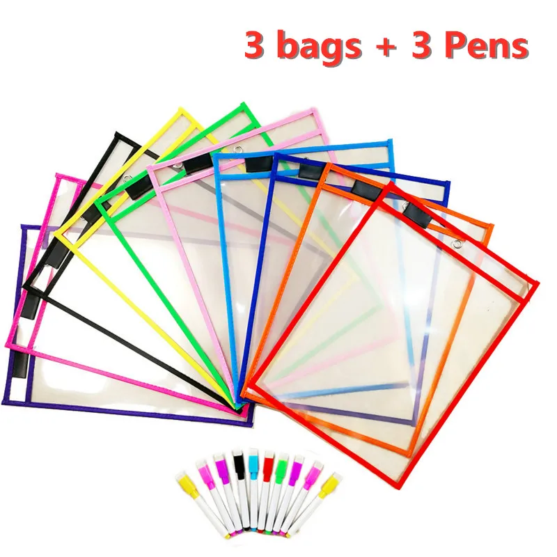 PVC Transparent Dry Brush Bag Can Be Reused with PET Writing Dry Wipe Bag Drawing Toy for Children Kids Transparent File Bag