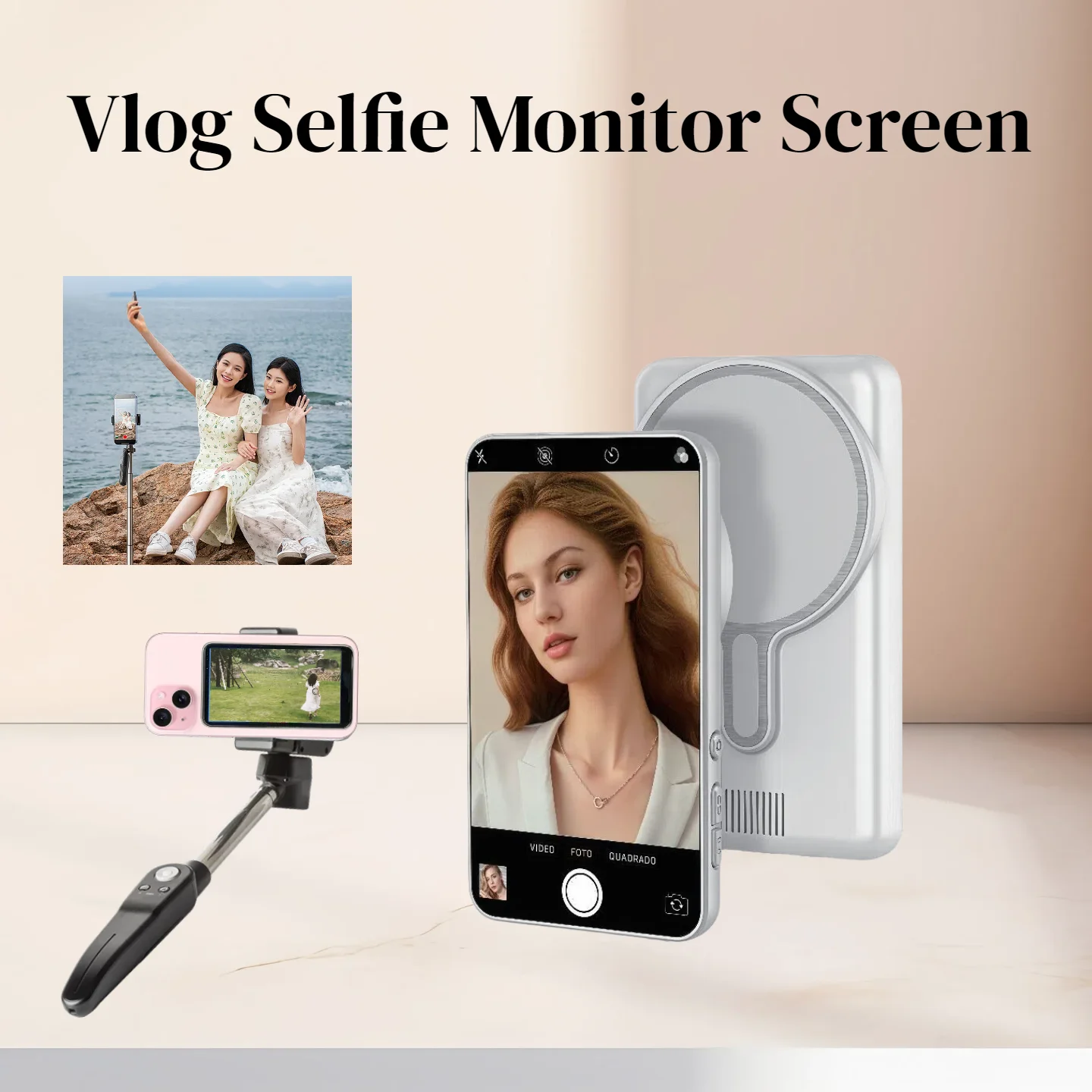 Suitable for iPhone and Android Smart Magnetic Wireless Phone Vlog Selfie Monitor Screen