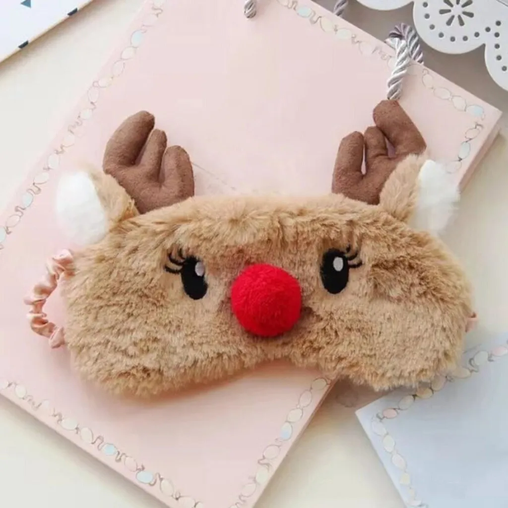 Cute Animal Eye Cover Sleeping Mask Eyepatch Bandage Blindfold Christmas Deer Winter Cartoon Nap Eye Shade Plush Sleeping Mask