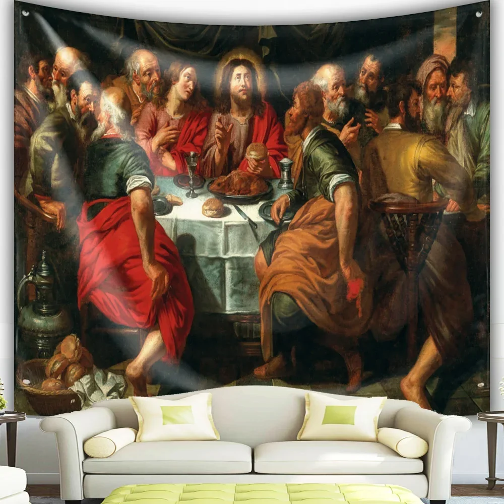 Last Supper Tapestry Christ Jesus Easter Tapestry Catholic Religion Tapestries Wall Hanging for Living Room Bedroom Decoration