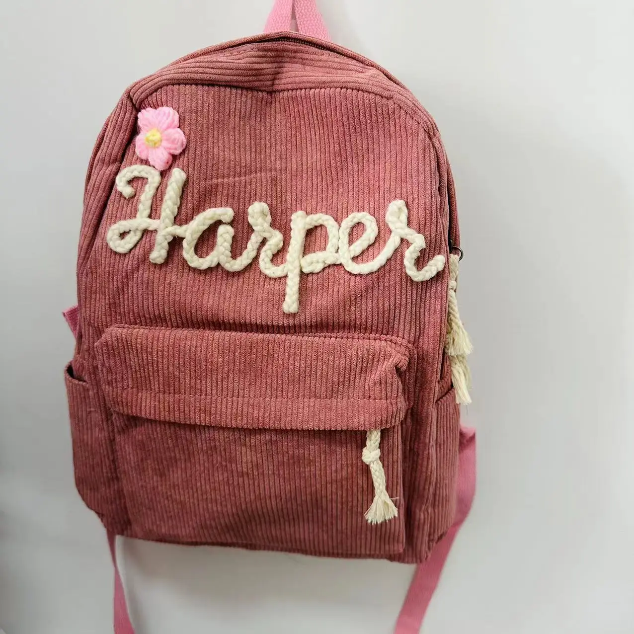 Handcrafted Corduroy Backpack: Custom Embroidered School Bags for Children and Toddlers