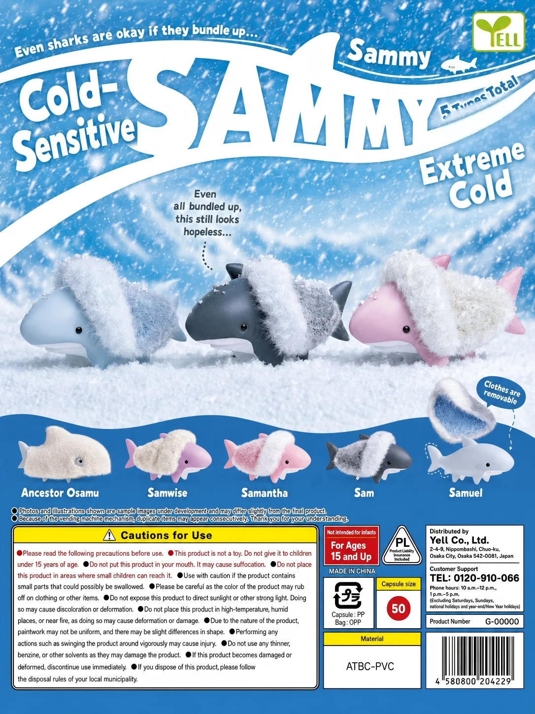 Dec. Pre-sale Yell Capsule Toys Winter Sammy Shark With Fluffy Coat Fish Miniature Desk Decor Graduation Gasha Ornament Figures
