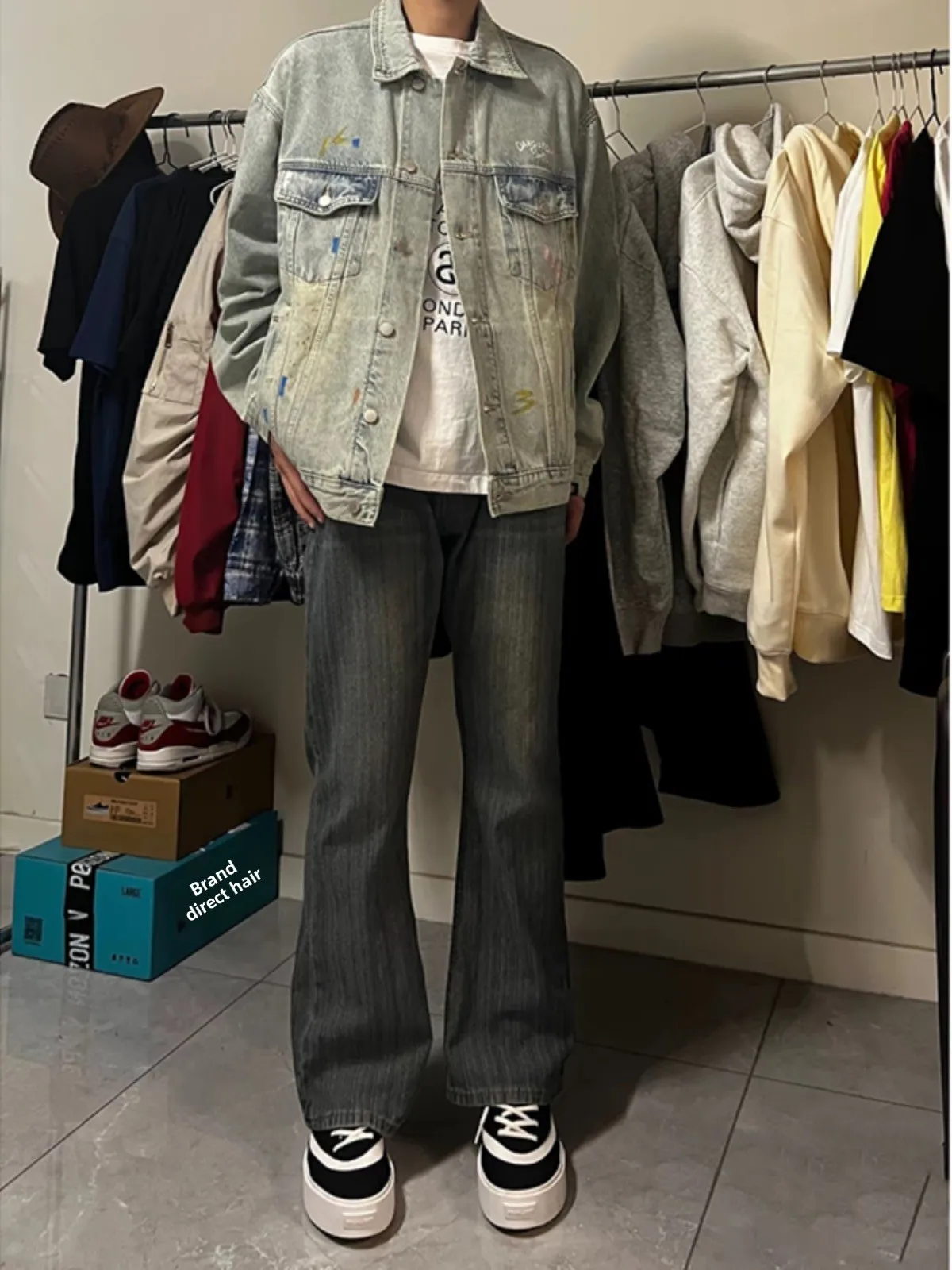 

High Waist Straight Leg Jeans Men's Autumn American High Street Vibe Bamboo Node Pattern Knife Longevi Illusory Jeans