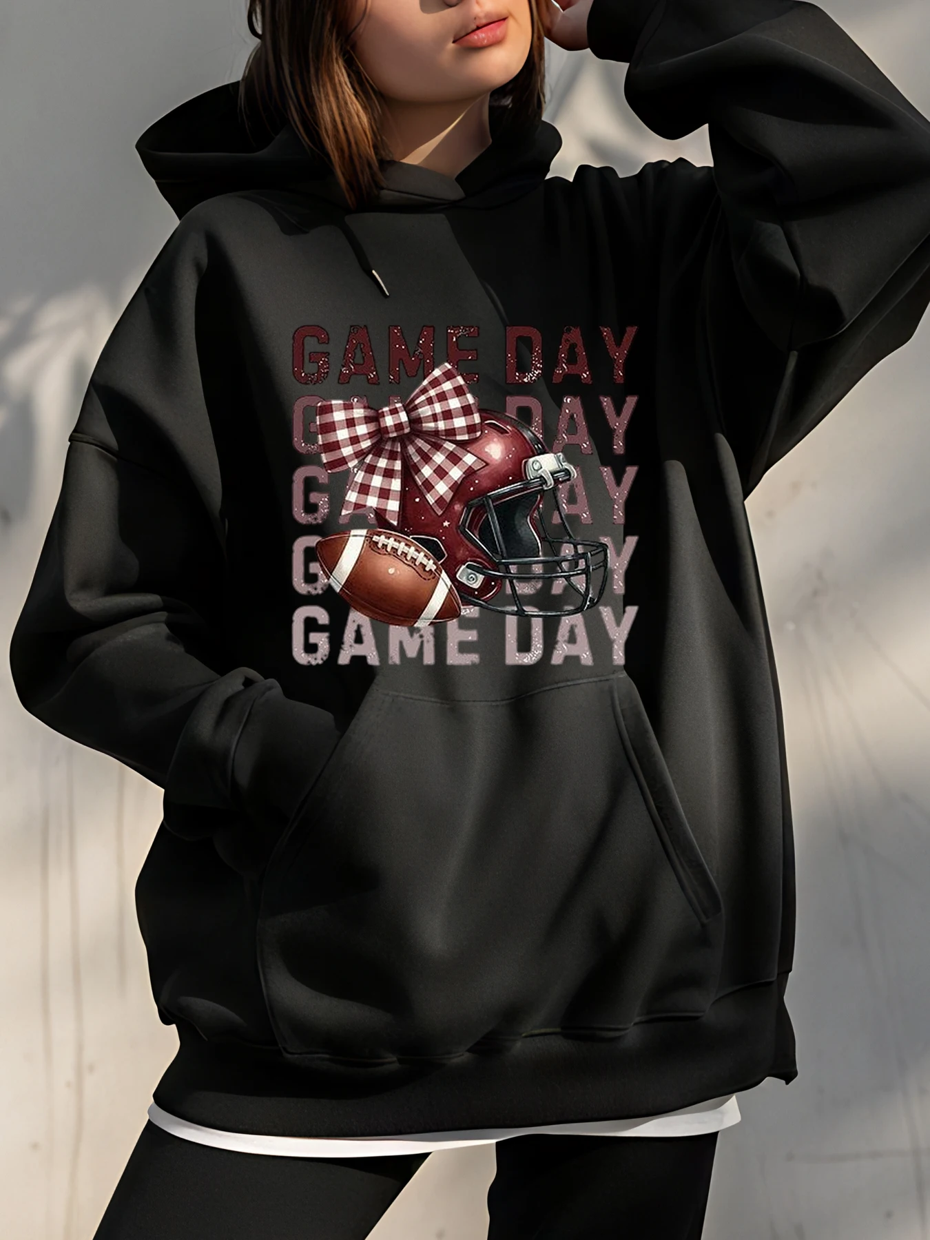 เสื้อฮู้ดฟุตบอลวันแข่งขันสำหรับผู้หญิง เสื้อสเวตเชิ้ตพิมพ์ลาย สไตล์สปอร์ต ลำลอง สำหรับแฟนฟุตบอลหญิง