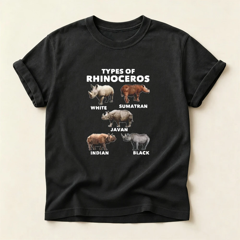 TYPES OF RHINOCEROS Graphic Mens T‑Shirt Wild Rhino Species Animal Wildlife Biology Nature Lover Casual Short Sleeve Tee