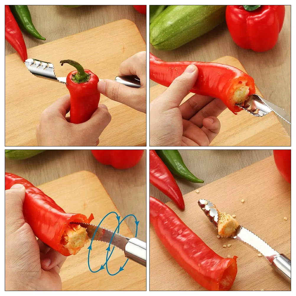 

4 Pcs Pepper Core Remover Set Peppers Chili Stainless Steel Convenient Corer Kitchen Supply