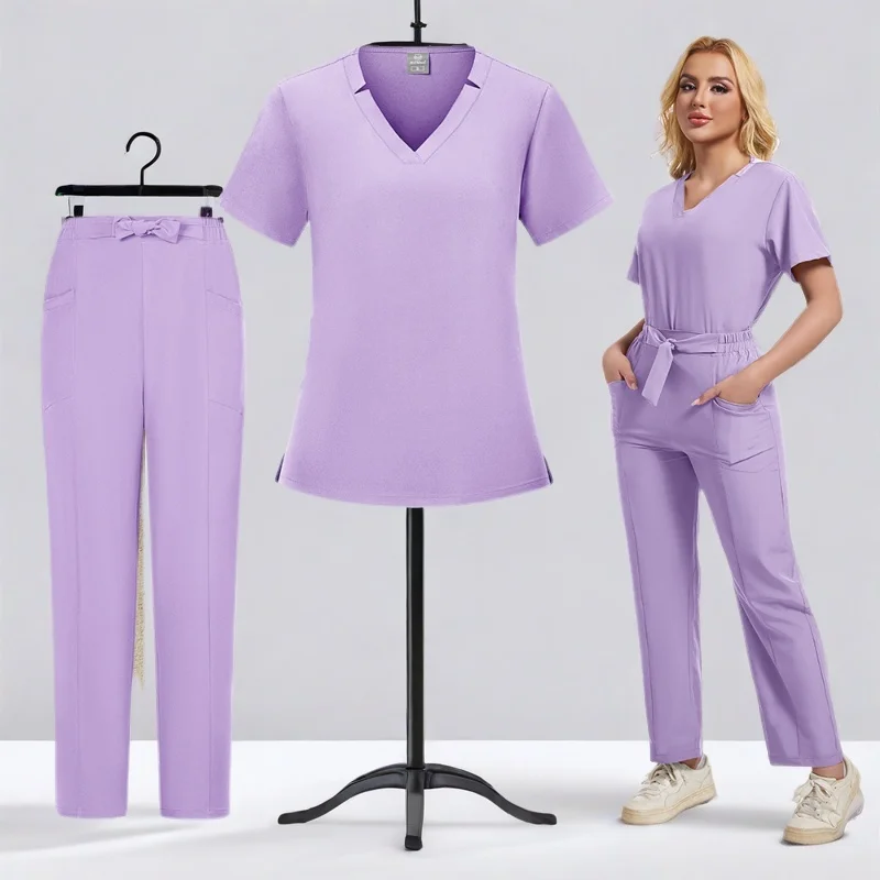 Roupas de trabalho de barbeiro de esteticista estiramento enfermeira uniformes cirúrgicos médico workwear hospital médico esfrega conjunto acessórios de enfermagem