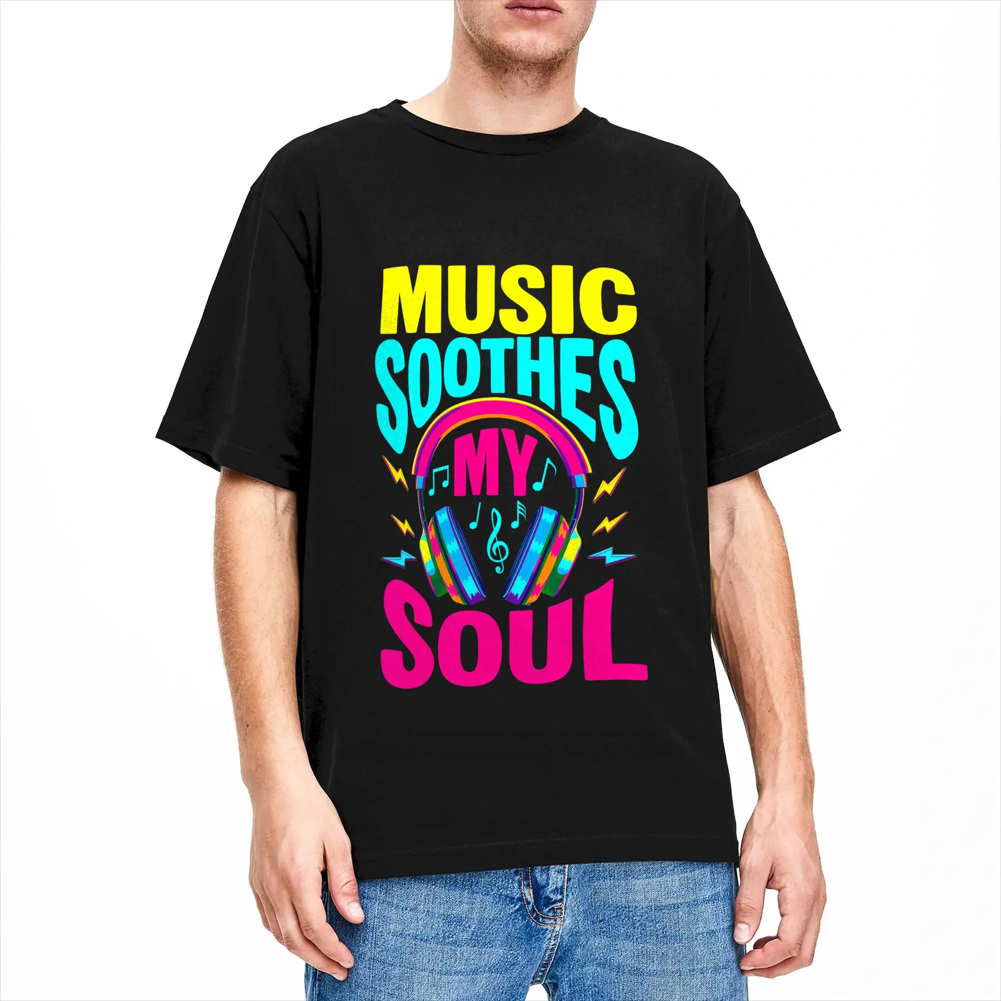 Men's Music Soothes My Soul Retro Vintage Musician Music Lover T-Shirts 100% Cotton Clothing Beach Vintage Short Sleeves T Shirt