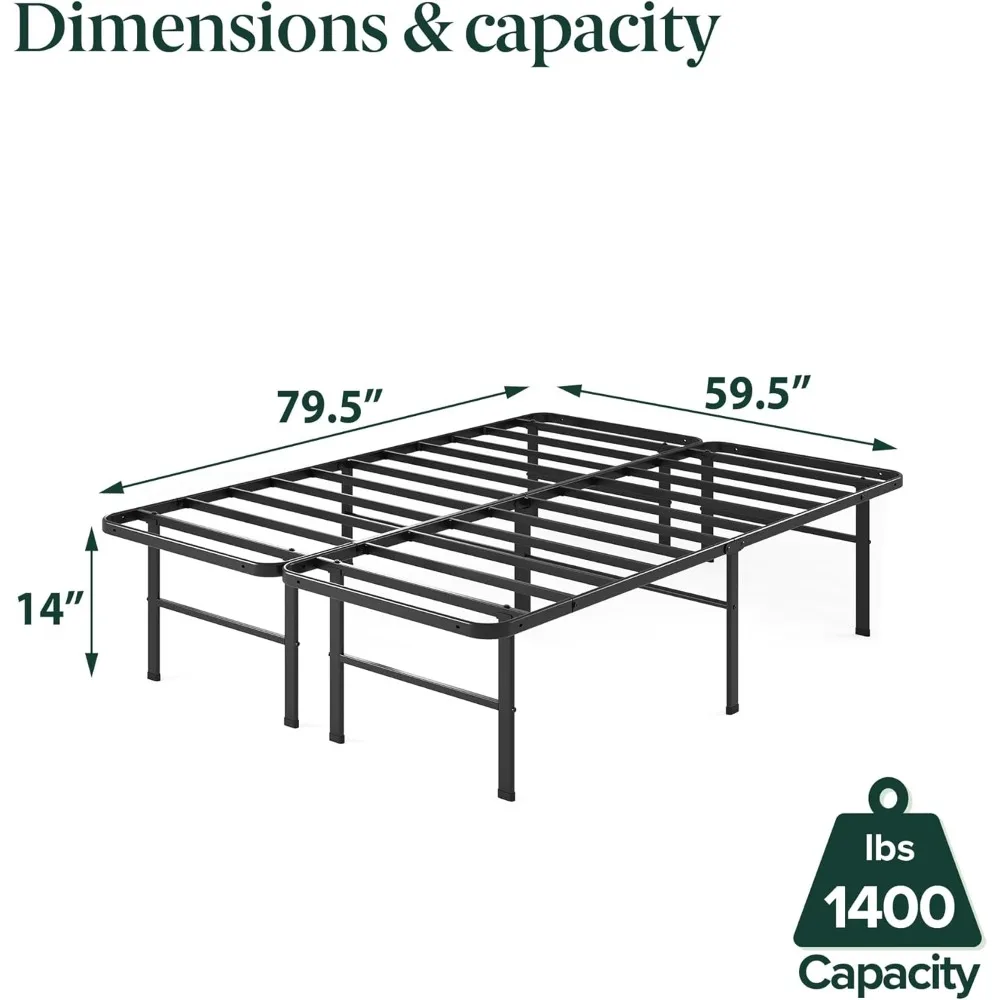 14in Mattress Foundation, Sturdy Metal Bed Frame, No Box Spring Needed, Eco Friendly Packaging, Queen