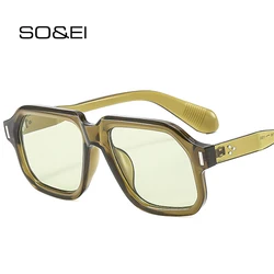 SO&EI Retro Pilot Men Outdoor Sunglasses Fashion Yellow Blue Shades UV400 Women Punk Rivets Sun Glasses