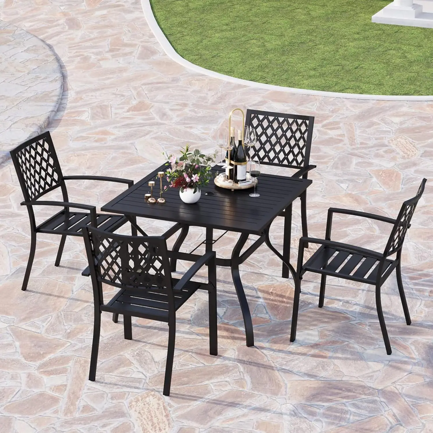 5-Piece Metal Patio Outdoor Table and Chairs Outdoor Dining Set - 37