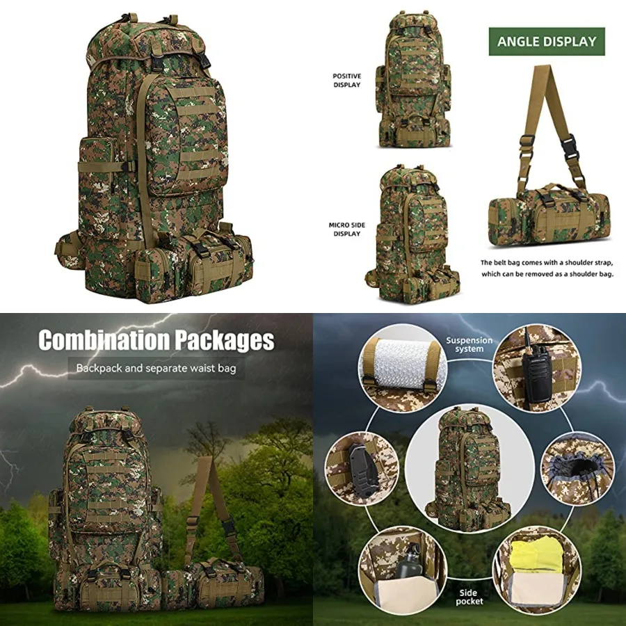 

100L Camping Hiking Backpack, Molle military Tactical rucksack backpack, Waterproof Lightweight Hiking Backpack