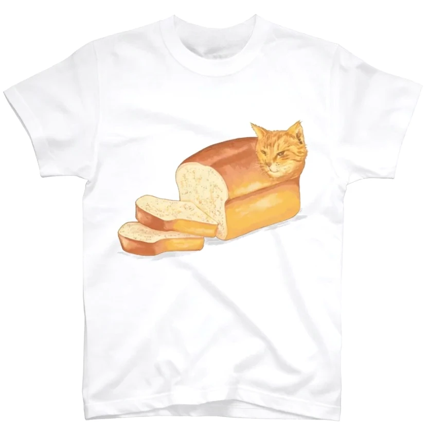 Women Artistic Bread Cat Meme T Shirt Hand Drawn Cat Loaf Print Short Sleeve O Neck Casual Tee Tops Summer Streetwear Daily Wear