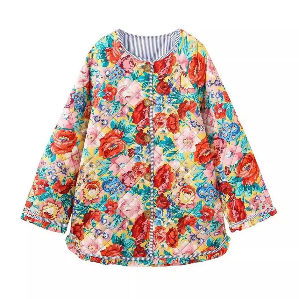 

Women's Y2K Fashion Bell Sleeve Jacket Loose Printed Cotton Coat Autumn Winter New Stitching Contrast Color Cotton JacKet