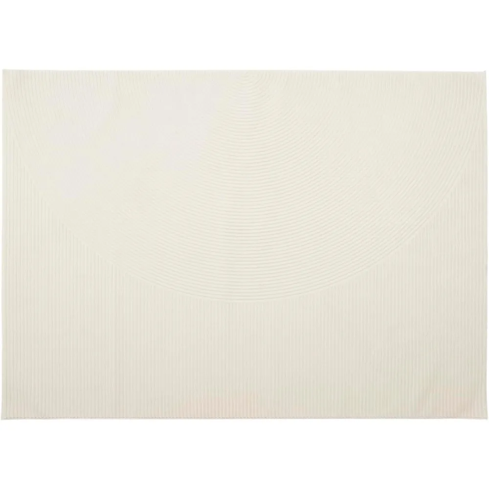 Record 6'7"x9' Washable Area Rug for Living Room Bedroom - Medium Pile, Beige, Cream