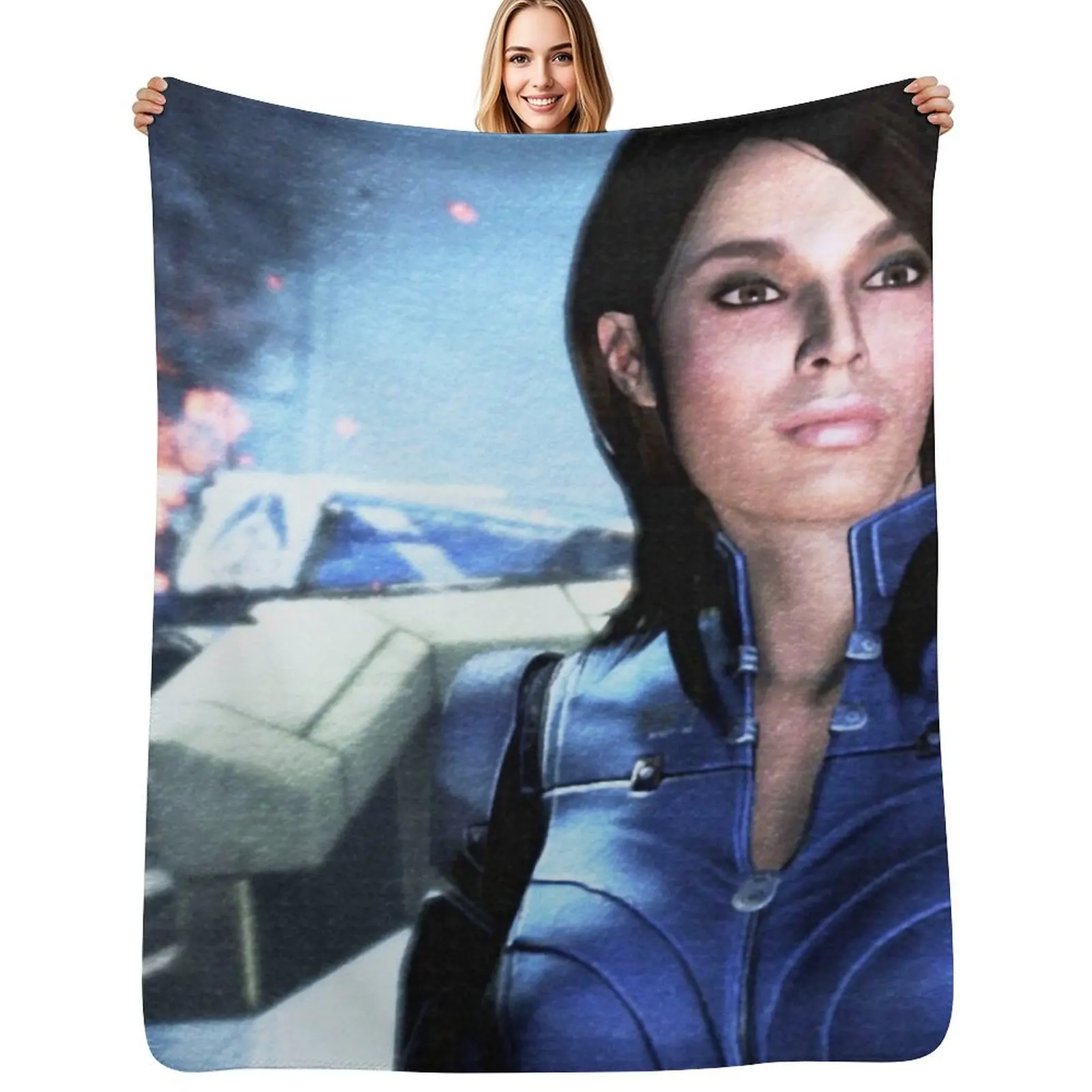 

Mass Effect: Ashley Williams Digital Wall Painting Throw Blanket Soft Cozy Blanket for Pet Kids Adults
