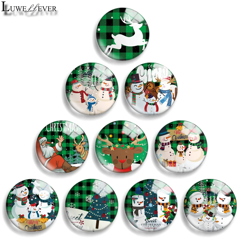 12mm 10mm 20mm 25mm 30mm 40mm 831 Green Christmas Mix Round Glass Cabochon Jewelry Finding 18mm Snap Button Charm Bracelet