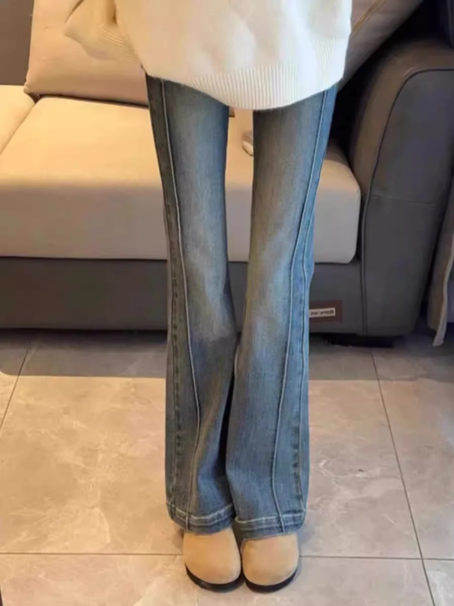 High Waist Flared Jeans Women's Slim Fit Stretchy Non-Matching Leggings Spring Summer New Style Retro Cotton Denim Pants