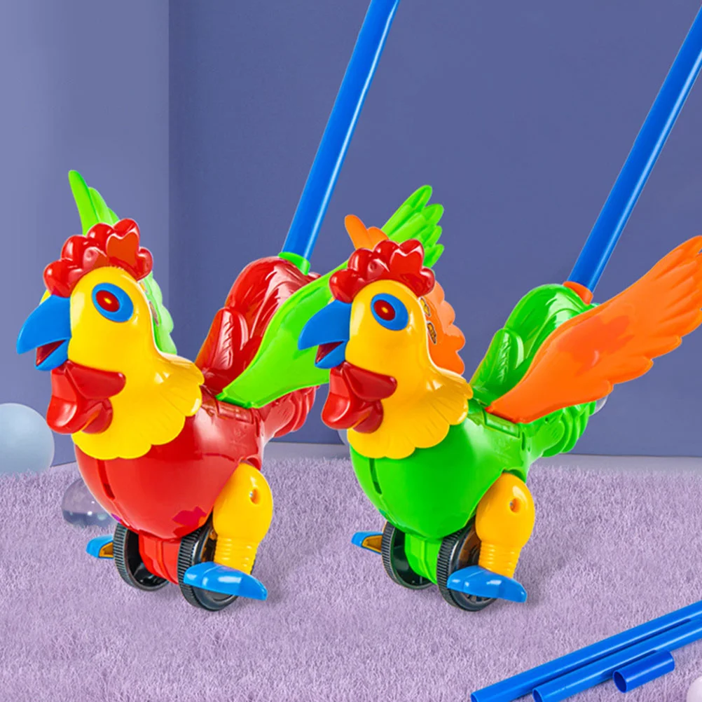 Carro de juguete para caminar de empuje infantil, juguetes para niños pequeños, diseño de gallo, asas de carrito de empuje