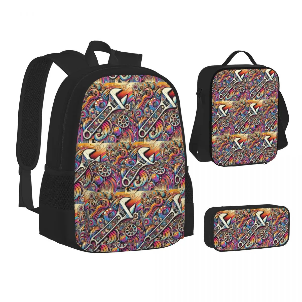 

Colorful Mechanical Colorful Creative Backpacks Students Bookbag School Bags Children Rucksack Lunch Bag Pen Bag Three-Piece Set
