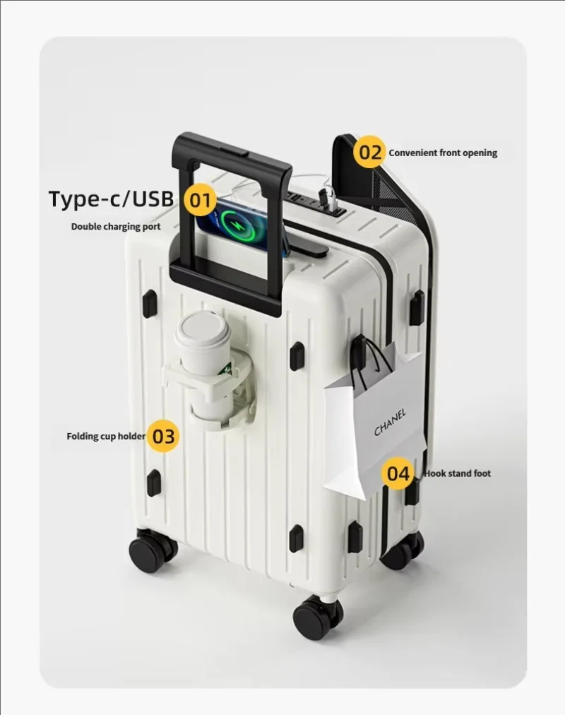 

Unisex 20-Inch Travel Trolley Case Spinner High-Appearance Password Boarding Luggage Large Capacity Expandable Side-Opening Lid
