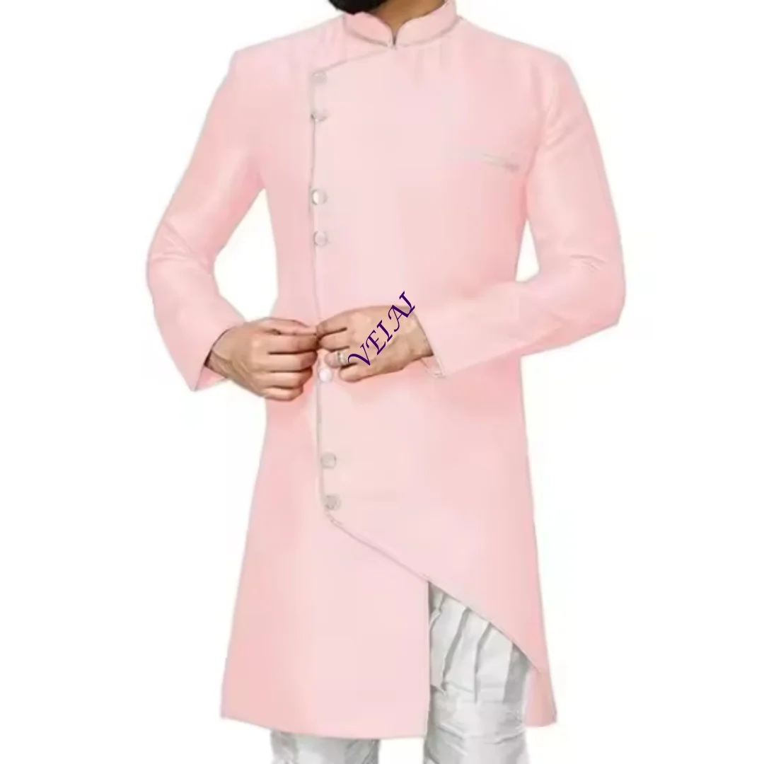 Asymmetrical Stand Collar Slim Fit Groom Tuxedos 2Piece Men's Wedding Suits With Long Jacket And Pants Ideal For FormaCustomized