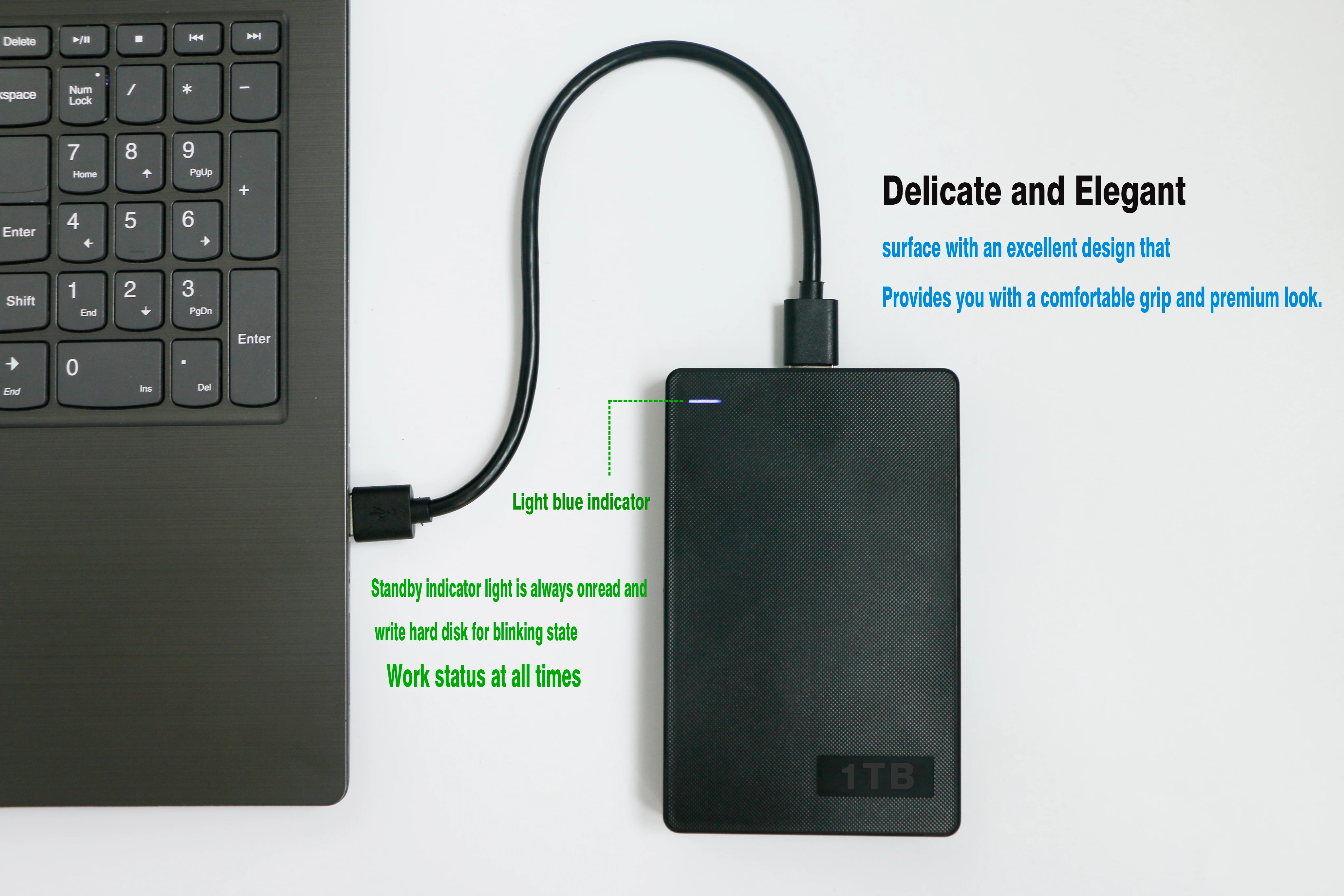 1TB Mobile Hard Disk Drive Dual Disk Backup 2.5-inch Massive Storage Grid Design