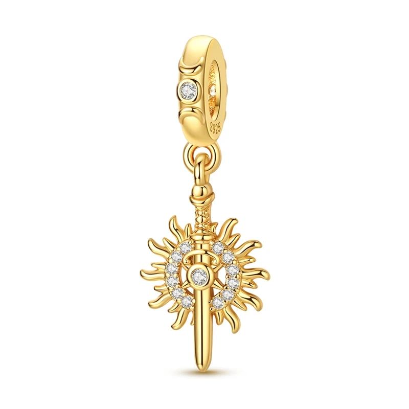 925 Sterling Silber Original Gold Serie Buch Stern Mond Nacht Anhänger Charms Perlen Passend für Armband DIY Anhänger für Damen Schmuck