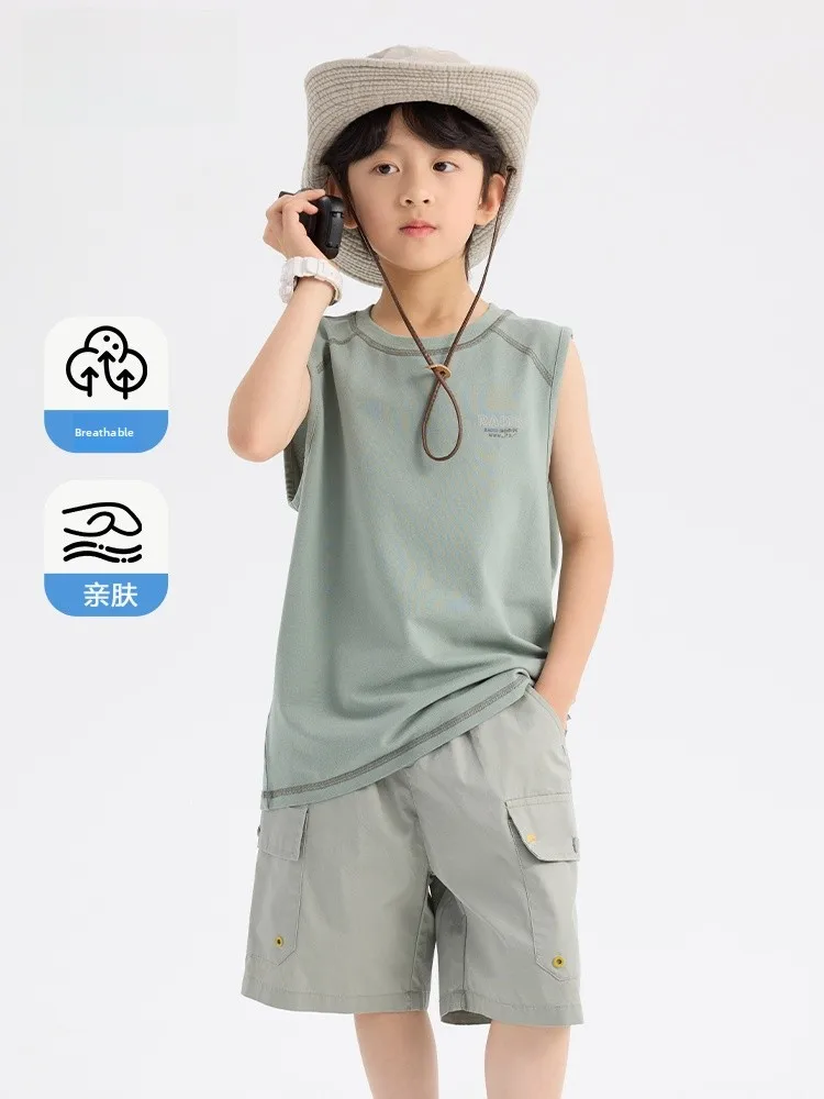 

Artistic Print Boys' Summer Outfit Two-Piece Set Short Sleeve Shorts Trendy Cotton Blend Comfortable Breathable Korean Style