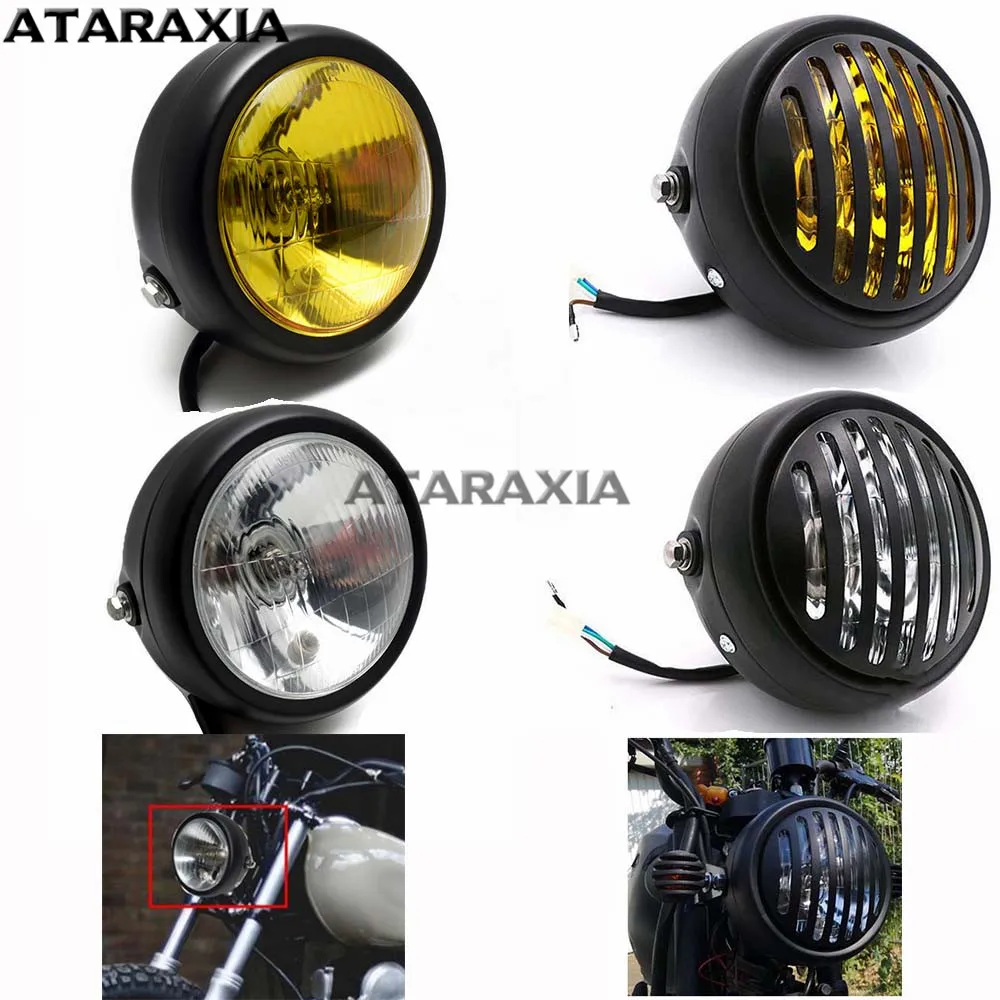 For CG125 GN125 Motorcycle Retro Metal 5.75inch Lens 35W Halogen Front Headlight headlamp Head light For Harley Cafe Racer Honda 