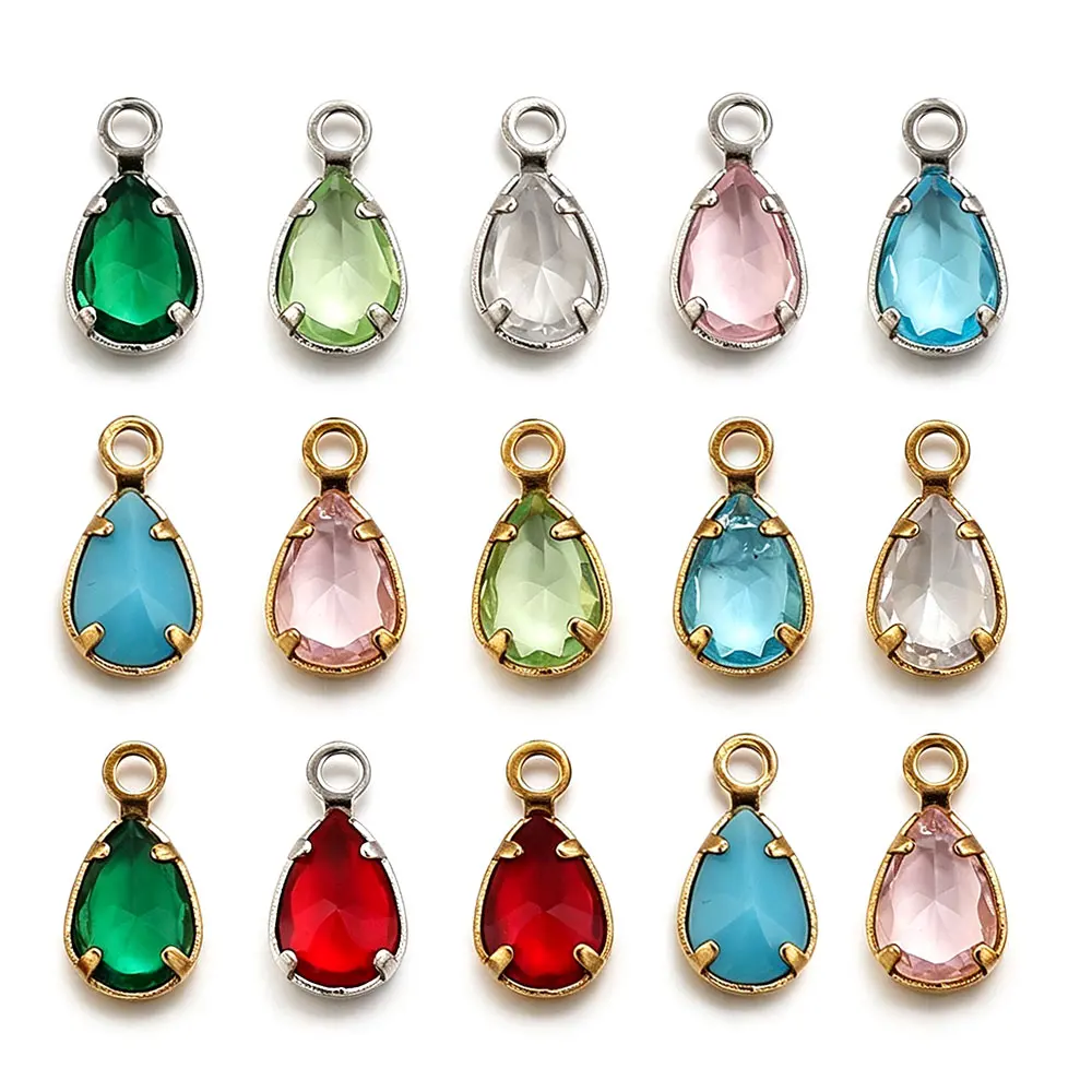 20 Stück Edelstahl-Wassertropfen-Anhänger für Schmuckherstellung, mehrfarbige Strass-Accessoires, DIY-Armbandzubehör für Frauen