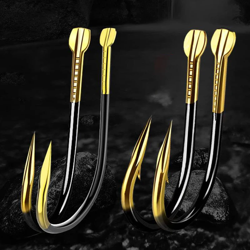 DYGYGYFZ 10Pcs/lot Tungsten Steel Fishing Hooks Double Slot Izu Isani Jig Head Crank Barbed Hook Fish Tackle Fishing Accessories