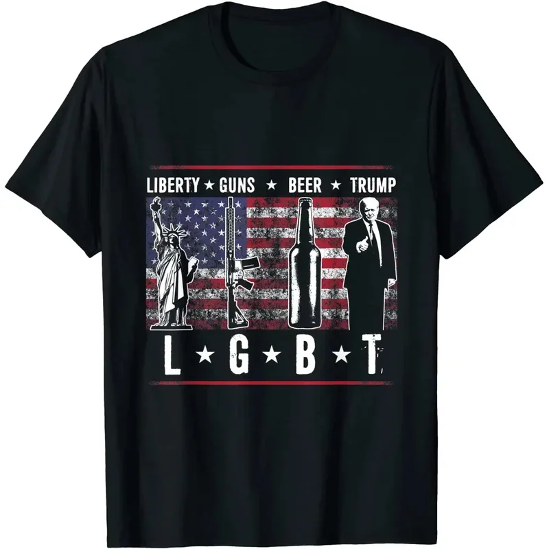 

Funny Gift LGBT Parody Liberty Guns Beer Trump TShirt Tops Tees Brand Casual Men T Shirts Men Clothing Graphic T Shirts