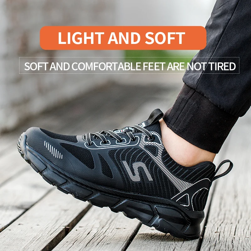 Men's Safety Shoes Puncture-Proof Steel Toe Anti-Smashing Anti-Skid Shock-Absorbing Breathable Steel Toe Lace-Up Work Shoes
