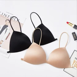 French Spaghetti Straps Back Bra Without Steel Ring Underwear Women Sexy Silicone Breathable Push Up Bra Seamless Bras