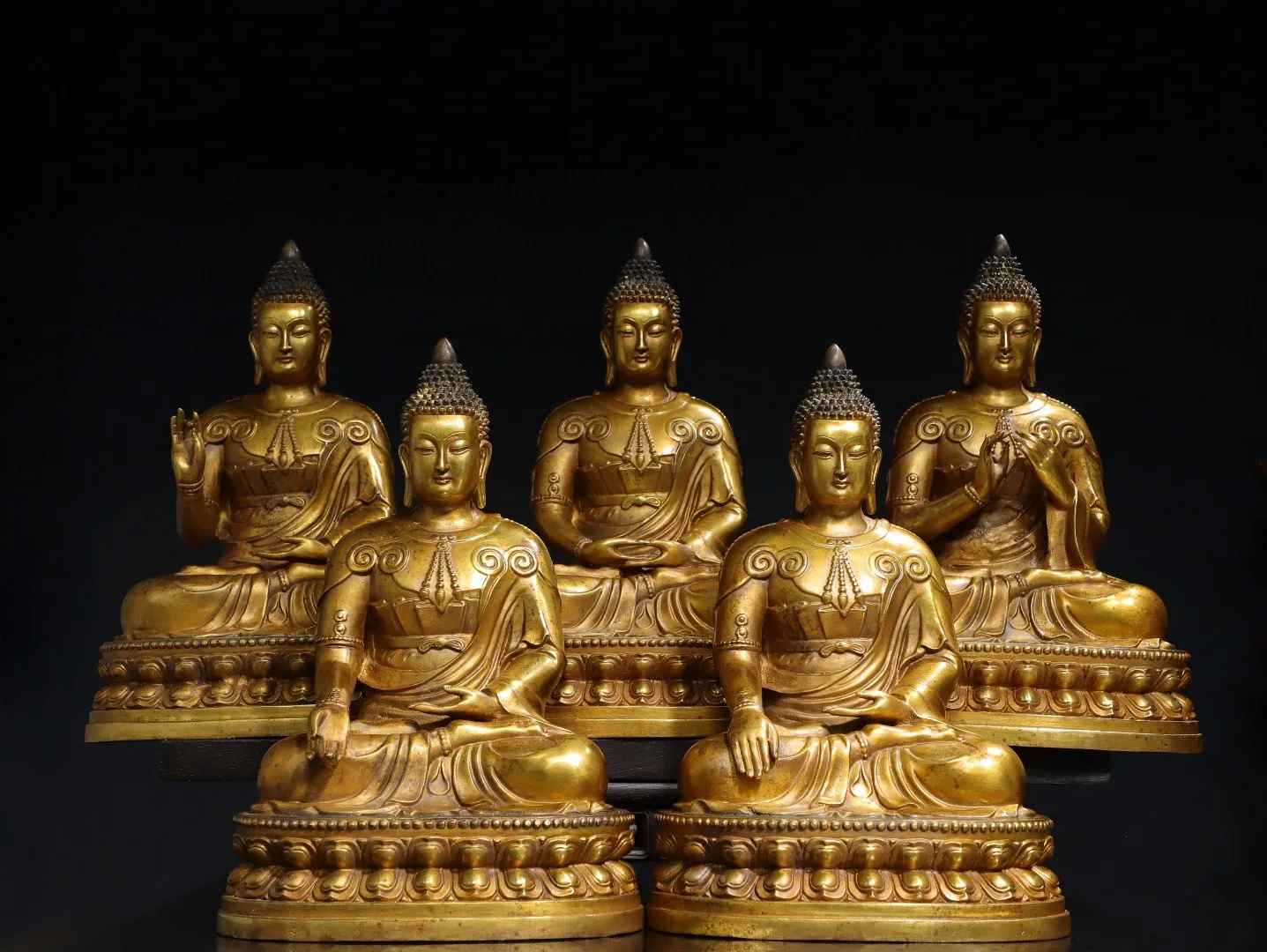 

Tibetan Nepalese brass gilding Five Dhyani Buddhas northeast Sakyamuni ornaments home Buddhist supplies 35cm