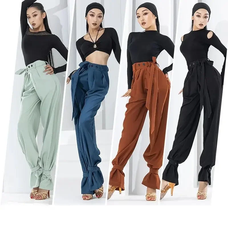 Vestido de dança latina prática profissional moderno padrão nacional calças botão cintura adulto traje tango roupas rumba