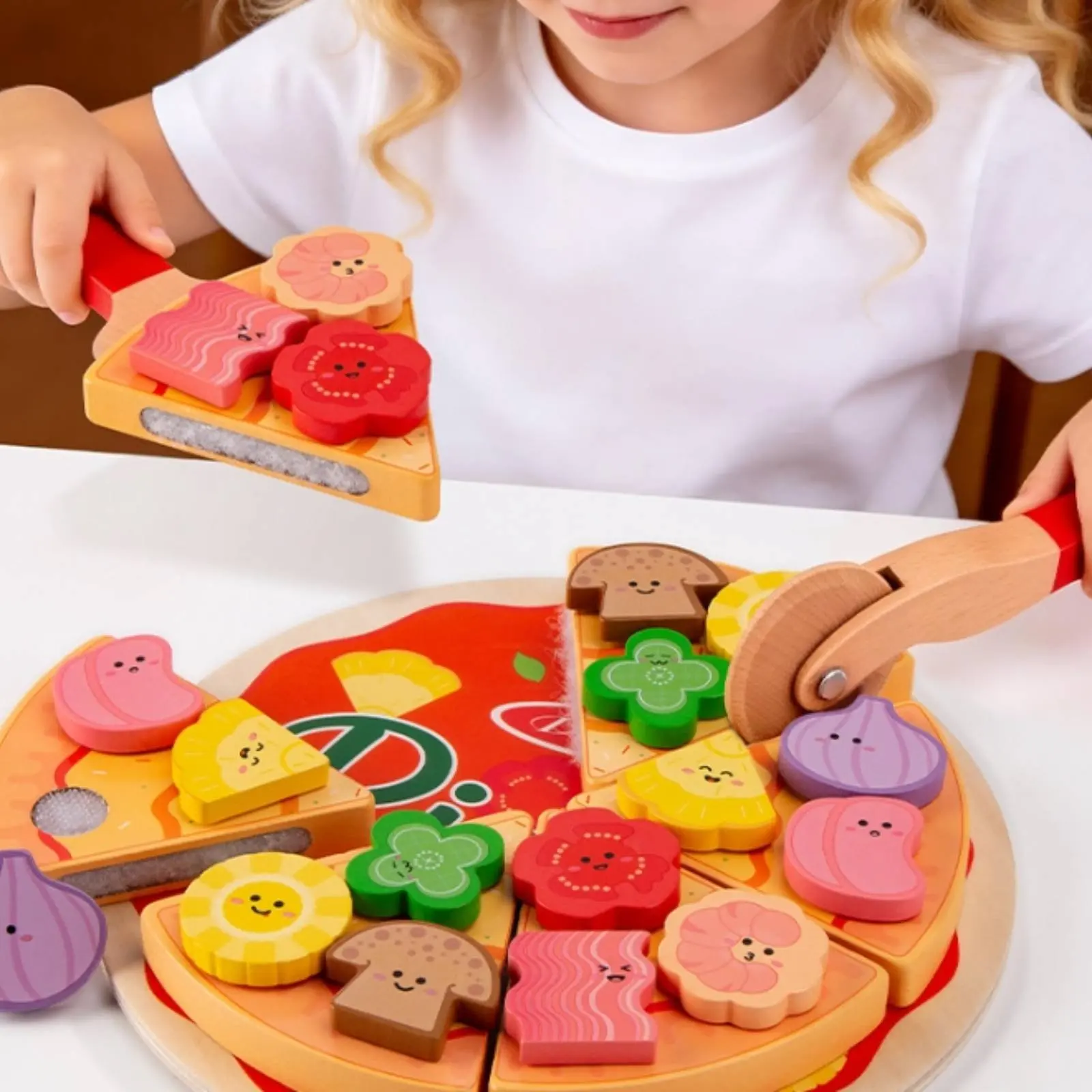 Wooden Cutting Pizza Set Early Learning Pretend Play Pizza Set Cognitive Training Colorful Pieces for Playroom