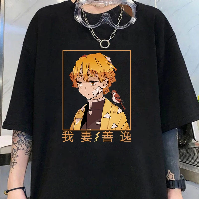 Anime Agatsuma Zenitsu camiseta estampada, camiseta de manga curta, casual, solta, fofa, fãs, verão, nova