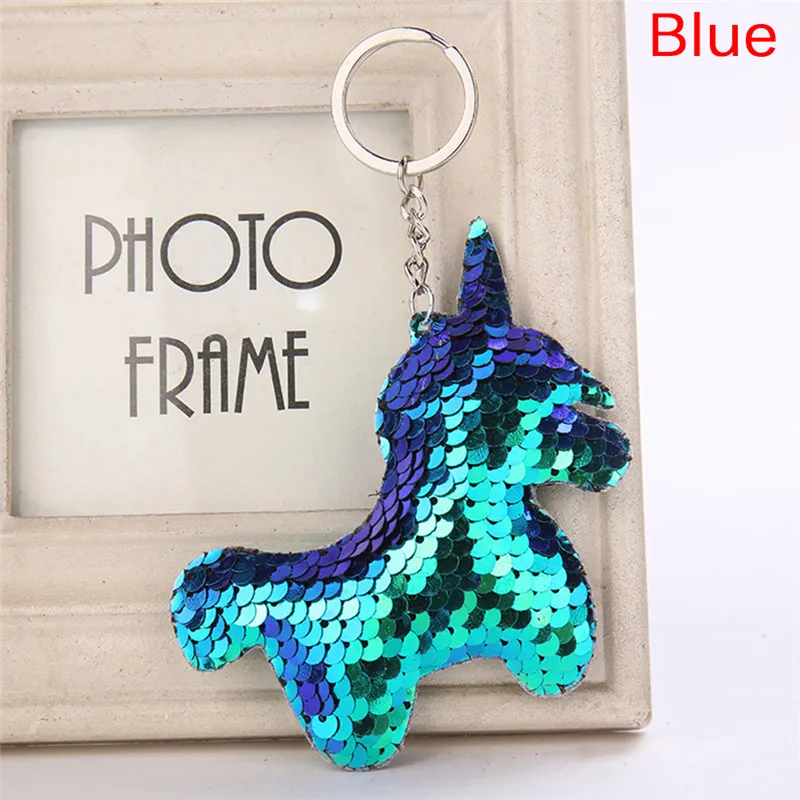1Pc Cute Shiny  Horn Keychain Mermaid Glitter Sequins Cat Key Chain