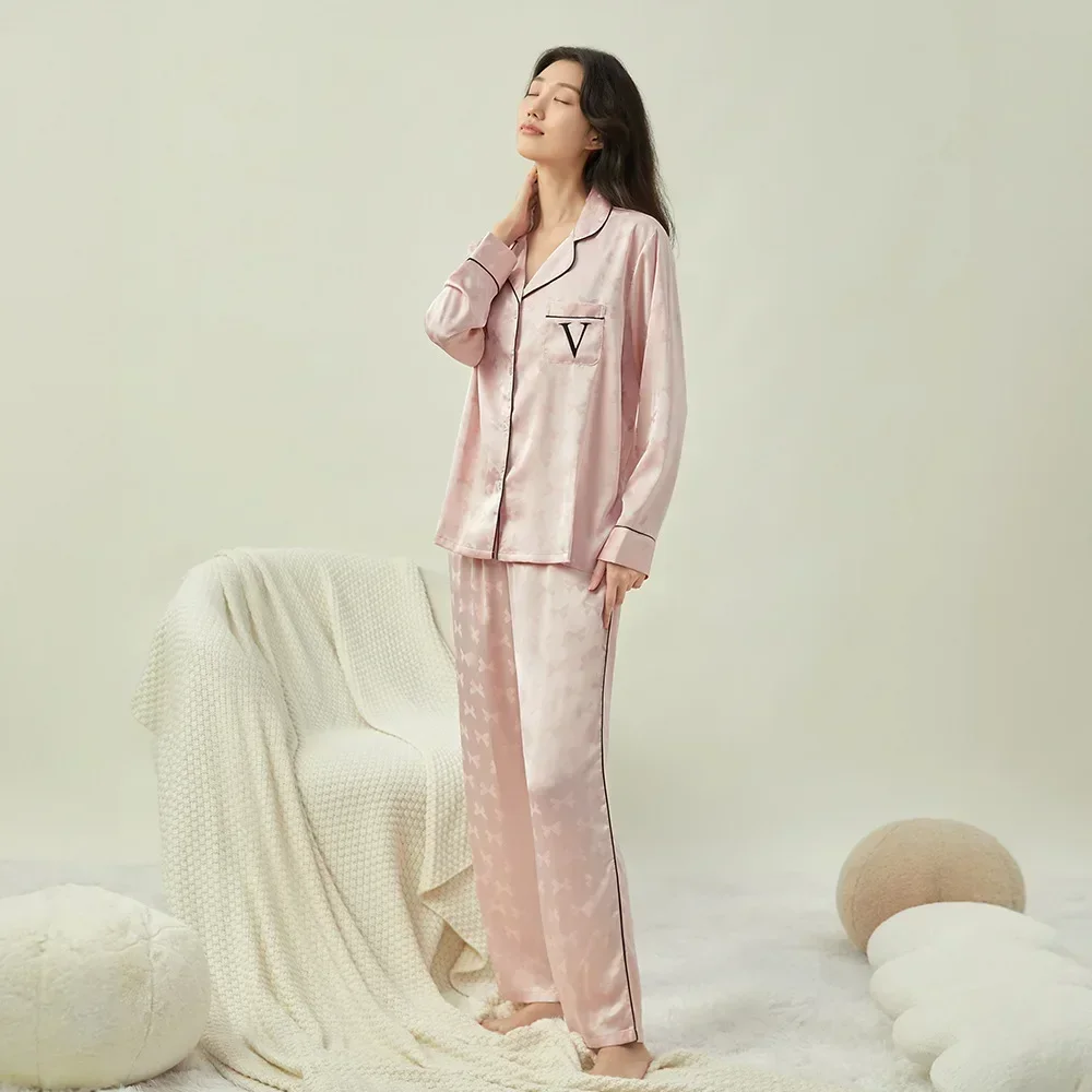 

2024 spring and autumn new jacquard bow pajamas women's Пижама Internet celebrity bow loungewear