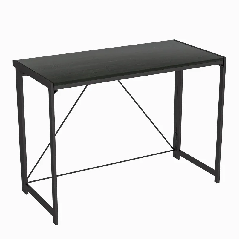 Black Frame Folding Desk with Black Grained Top,Adult，Folding table，Sturdy steel frame