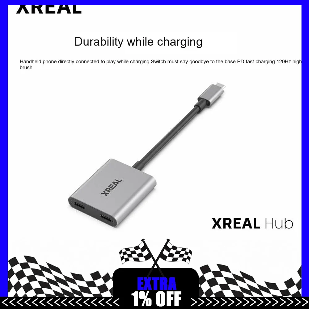 XREAL Hub USB-C Adapter for AR Glasses Handheld Gaming Console PD Charging Video Output for Switch Steam Deck ROG Ally Gifts