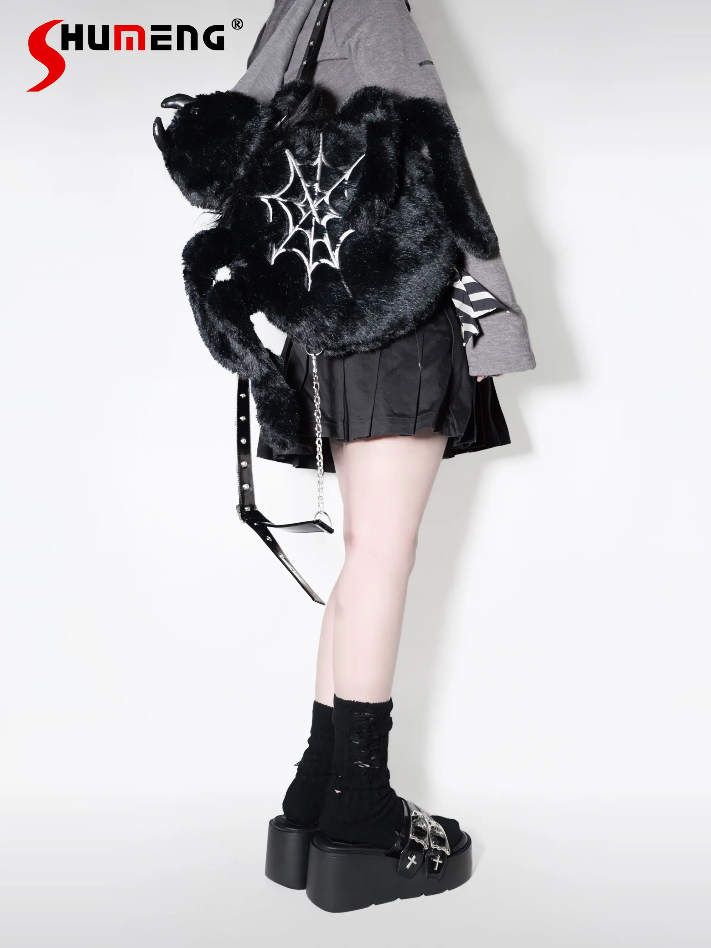 حقيبة ظهر للهالوين كوس سوداء من القطيفة للفتيات ذات ثقافة فرعية منجم قوطي داكن رائع Y2K حقيبة ظهر نسائية ذات سعة كبيرة Itabag