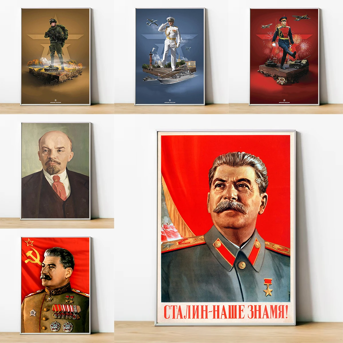 Soviet Union Lenin Joseph Stalin Portrait Russian Soldier Poster Decorative Painting for Bedroom Decoration Room Decor Wall Art